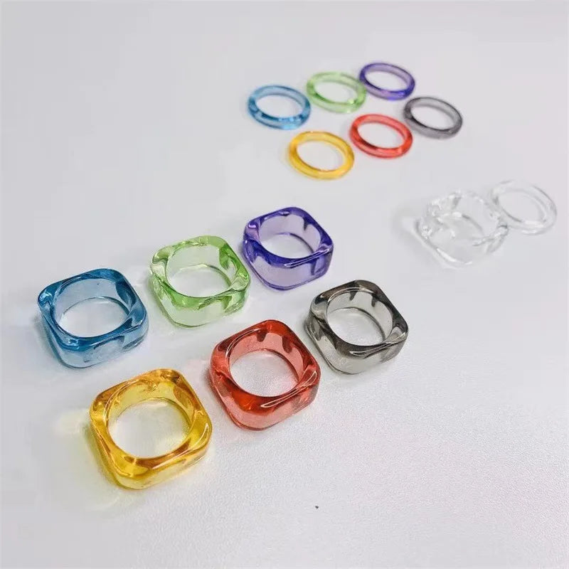 Factory Price Vintage Chunky Acrylic Rings Teen Girls Transparent Jelly Color Acrylic Resin Finger Ring Women Summer Rings