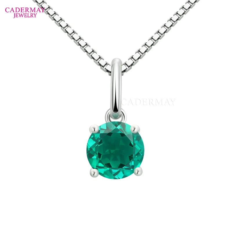 Cadermay New Arrival Fashion Necklace 7mm Main Stone Colombia Color Lab Grown Emerald S925 Silver Pendant Necklace for Women MegaBDM