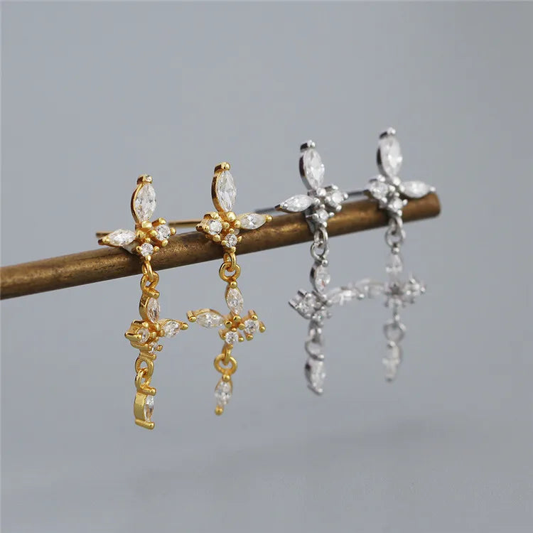 SP Fine Jewelry Butterfly Stud Earrings 18K Gold Plated 925 Sterling Silver Zircon Butterfly Tassel Earrings for Women
