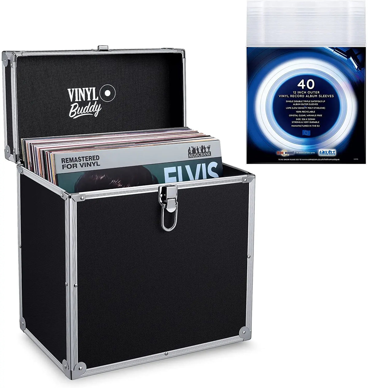12" Aluminium Vinyl Record Storage Case Holds up to 40 LPs