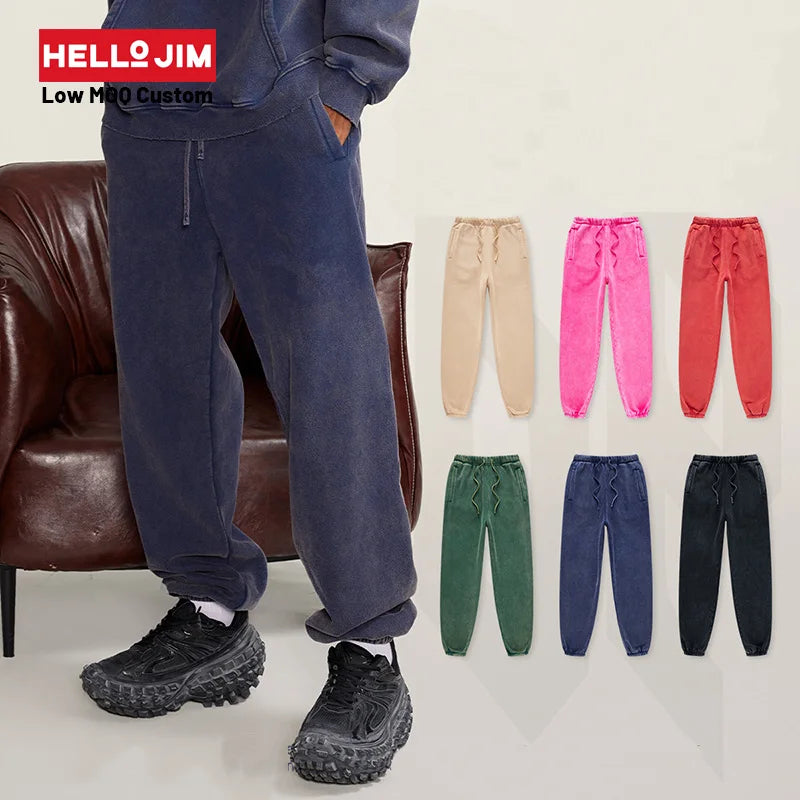 HELLO JIM Wholesale SweatPants 355g Fleece Blank Streetwear Heavyweight Acid Wash Sweat Pants