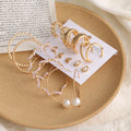 9 Pairs Set Vintage Pearl Stud Butterfly Stud Set Wholesale Gold Color Earrings