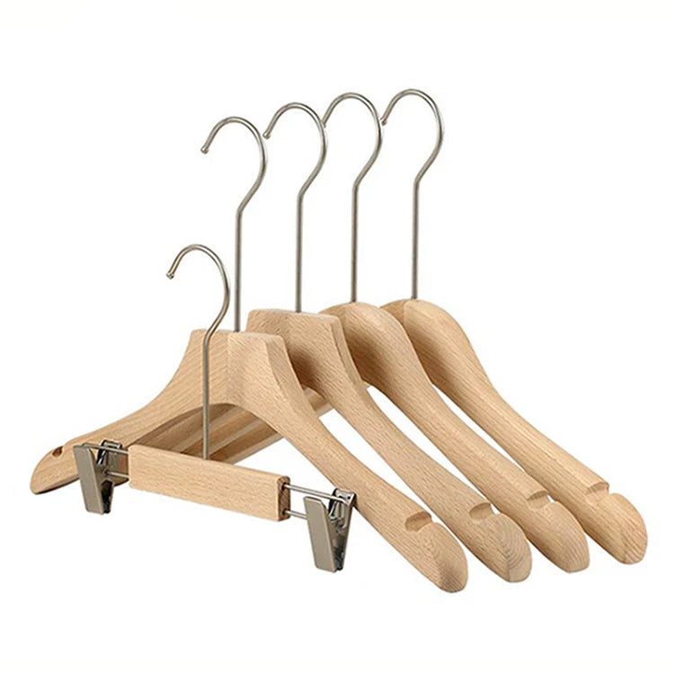 Inspring Natural Beech Wood Clothing Custom Hanger Wooden Coat Pant Hangers with Clips
