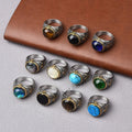 Men's Vintage Multicolor Opal Stainless Steel Agate Rings Fashionable Floral Gemstone Bezel Setting Classic Floral Style
