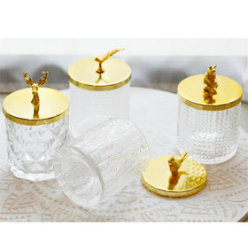 Luxury Home Decoration Handmade High Quality Glassware With Gold Lid Storage Glass Jewelry Boxes Candy Jar
