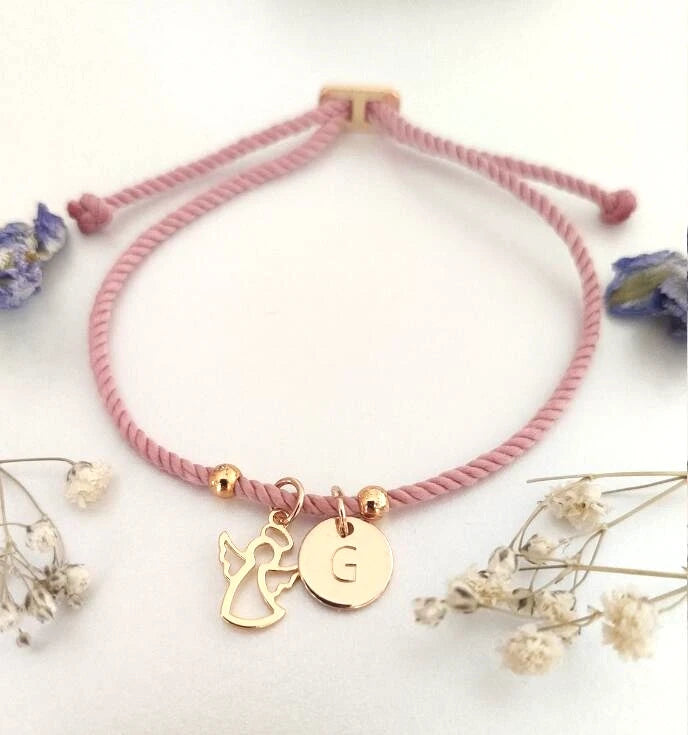 Inspire Stainless Steel Jewelry Inspire Jewelry Angel Charm Initial Bracelet Personalized Gift Rope Bracelet With Custom Fashion
