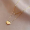 Wholesale 18K Gold Plated Double Layer Chain Necklaces Stainless Steel CZ Zircon Heart Pendant Necklaces for Women