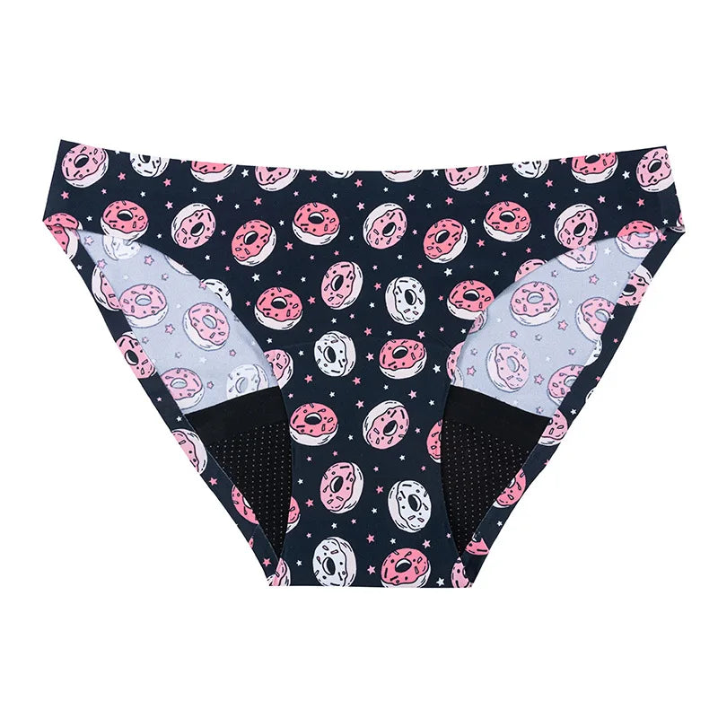 Teenager Traceless Ice Silk Printed 4 Layers Leak Proof Undies Women Menstrual Panties Period Underwear