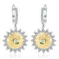 C7614 Abiding Fashion 925 Sterling Silver Drop Earrings Natural Peridot Sunflower Earrings for Women