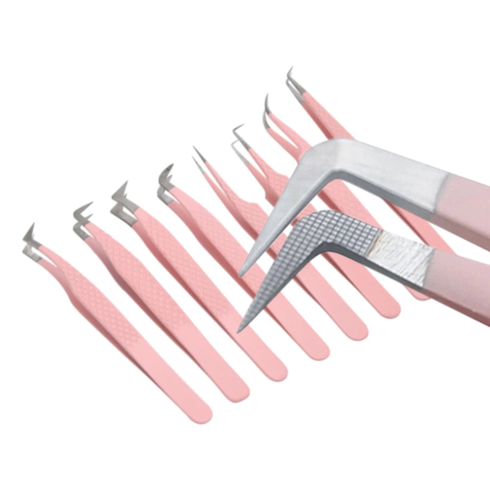 Print Logo Fiber Tip Eyelash Tweezers 45 75 90 Degree Nano Grip Tweezers Custom Private Label Lash Extension Tweezers