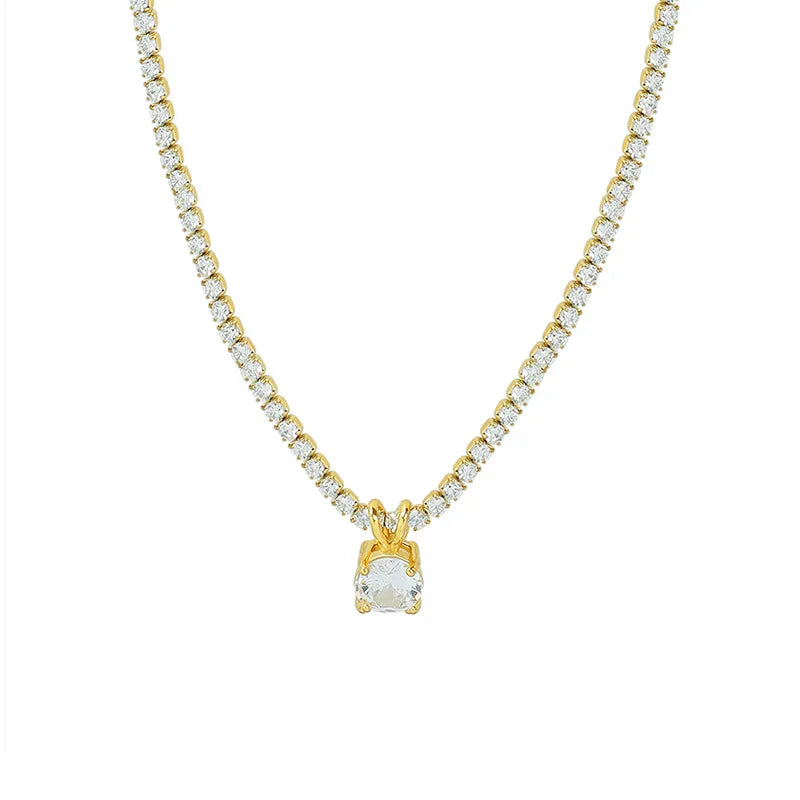 Waterproof Jewelry Chain Crystal Choker Pendant Necklace Stainless Steel 18k Gold Plated Cubic Zirconia for Women Gift YF2674