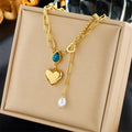 2025 New Fashion Women's 18k Gold Plated Stainless Steel Heart Pendant Necklace Double Layer Tarnish-Free Jewelry
