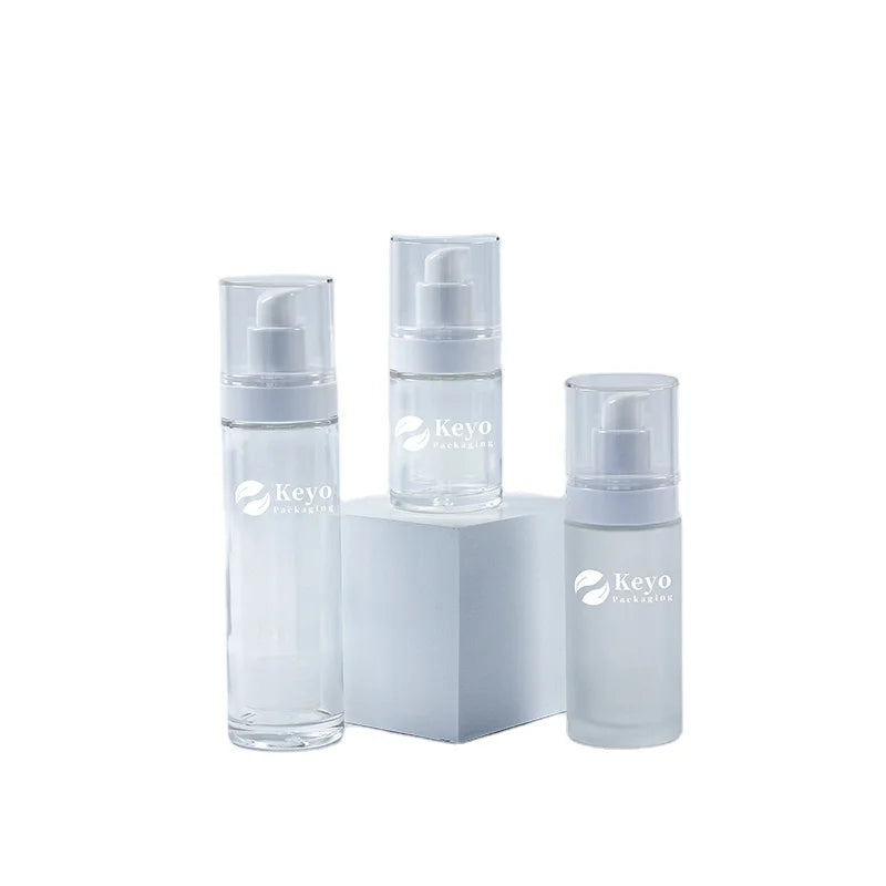 New Design Airless Serum Bottle 50g Glass Refillable 15ml/30ml/50ml Capacity Cosmetics Plastic Cap Vacuum Pump Inner PP Tube