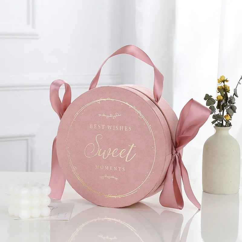 Becan Reward Gift Box Wedding Candy Packaging Box Round Cylinder Wedding Velvet Paperboard Dessert Box Packing Cake