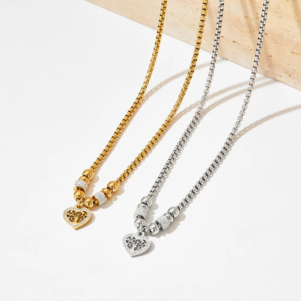 New Style Heart 18k Gold Plated Stainless Steel Zircon Link Chain Pendant Necklace for Wedding and Gift 2023