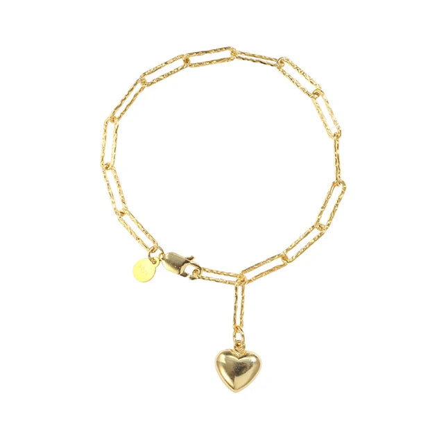 925 Sterling Silver 18K Gold Plated love Heart Bracelet Womens Link Chain Bracelet