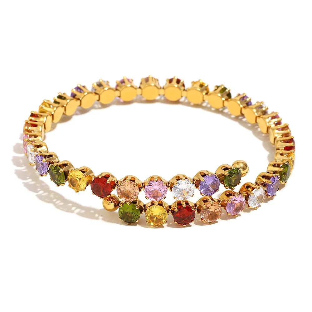 Adjustable Stainless Steel Cuff Bangle with Colorful Zircon Fashion Jewelry Bracelets Bangles