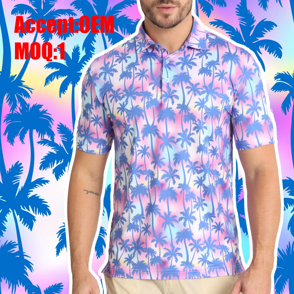 Wholesale Polyester 4 Way Stretch Performance Sublimation Golf Polo Shirt Embroidery Custom Logo Lapel Polo Shirt