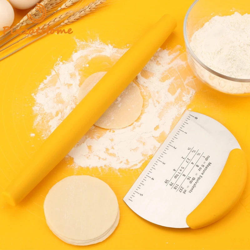 Baking Tools 3 Pcs Set Stainless Steel Pastry Cutter Non-Stick Silicone Mat Rolling Pin Dough Scraper for Baking