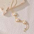 Hot Sales Trendy Jewelry Waterproof 18K Gold Plated Popular Pearls Heart Stainless Steel Tassel Pendant Necklace for Women