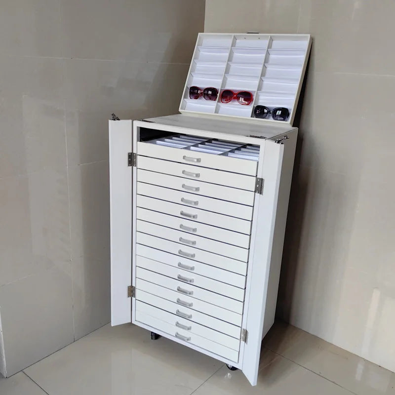 Ready Stock 234 288 Slots PU Eyeglasses Storage Cabinet White Sunglasses Trays Optical Glasses Coded Lock Organiser