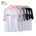 260 GSM 100% Cotton Crew Neck Custom Logo Pocket Tee Shirt Homme Coton Men Raglan T-Shirt With Pocket