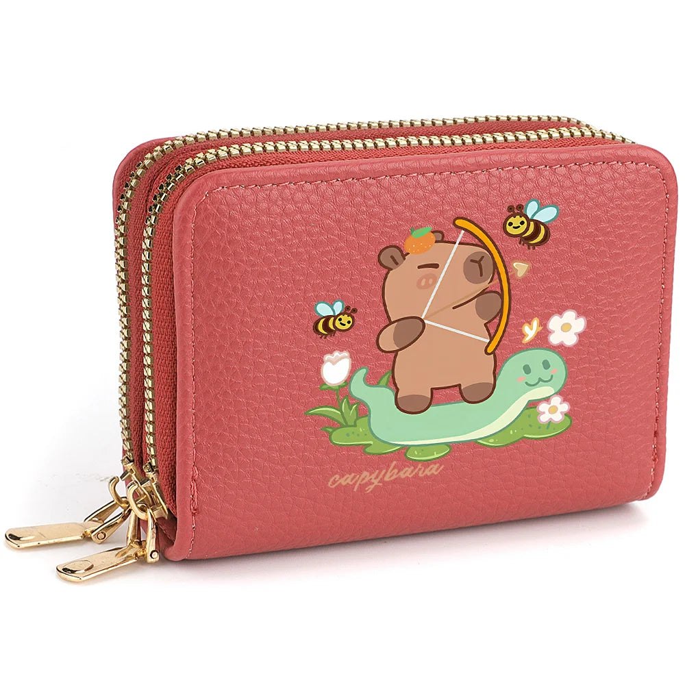 Fashionable and Casual 10-color Multi-functional Women's Double-zipper Coin Purse PU Leather Multi-card Slot Credit Card Holder