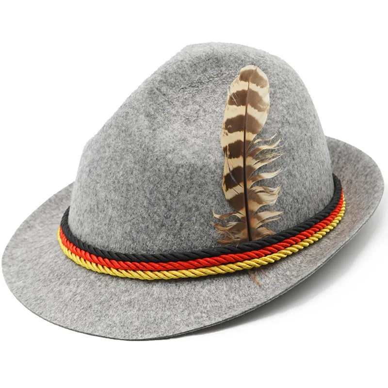 Best Quality Munich Oktoberfest Felt German Alpine Hat Panama Jazz Feather Hat for Party Decorations