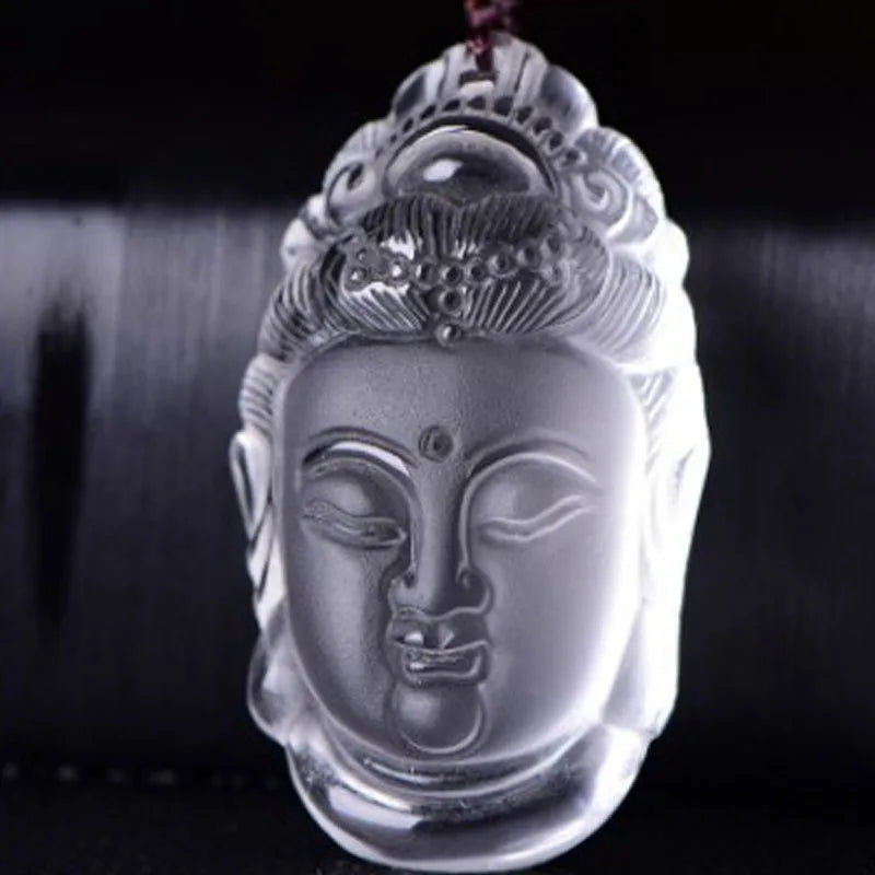 Natural White Crystal Shakyamuni Buddha Buddha Head Pendant Transparent Avalokitesvara Buddha Bead Chain Necklace for Men