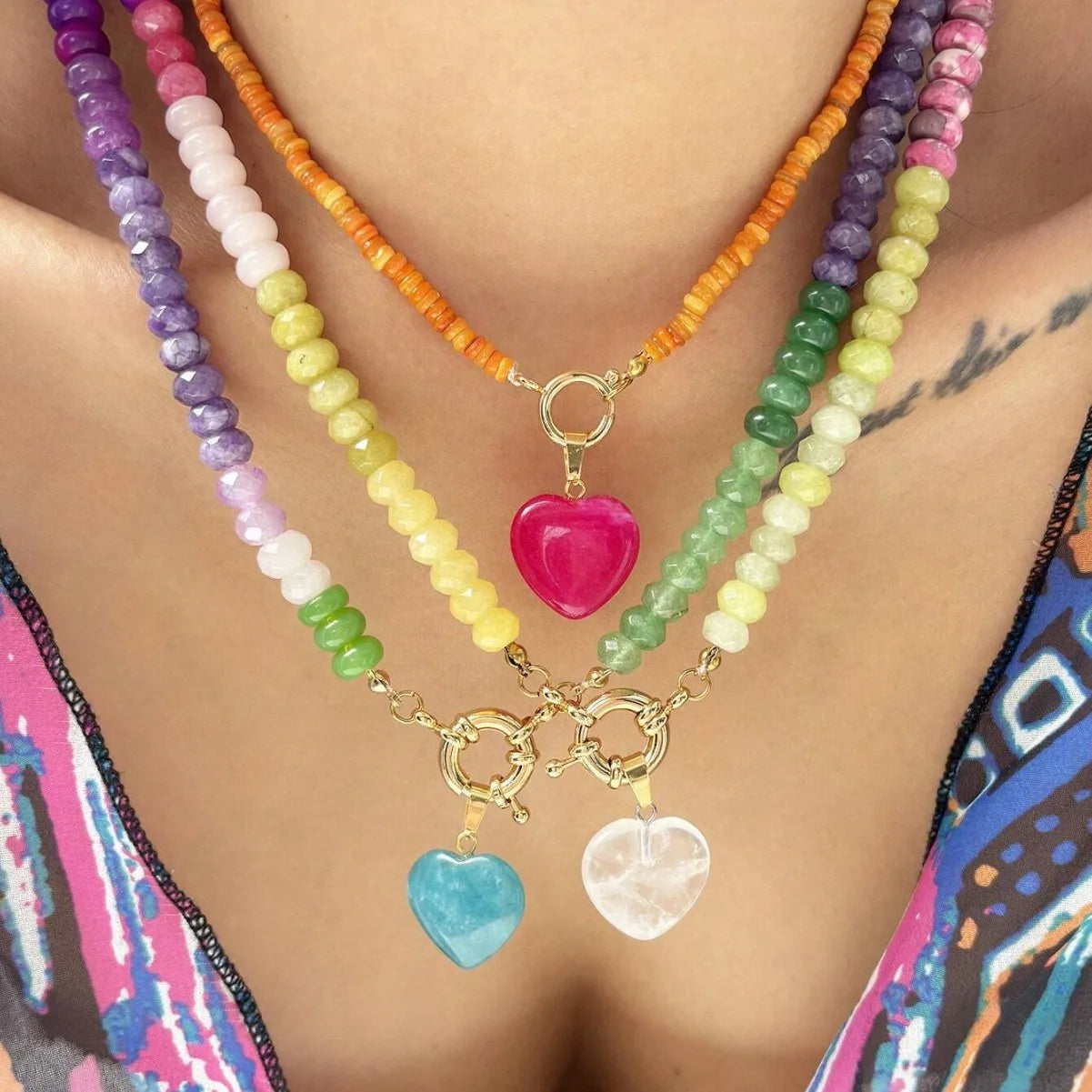 European American Cross-Border Blogger Beaded Love Glass Necklace Beach Style Jewelry Pendant Diamond Butterfly Shape Buddhism