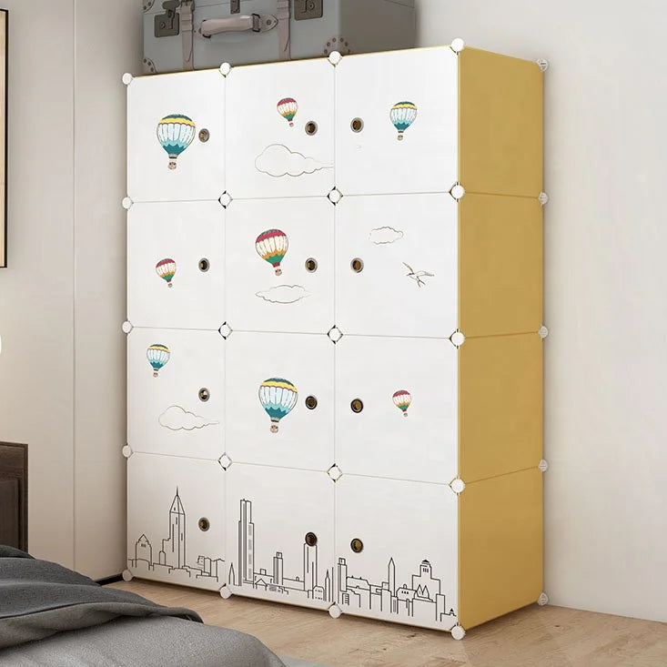 Multi-Purpose Assemble Plastic Clothes Closet Amazing Bedroom Furniture Yellow With White Door Plastic Portable Wardrobe
