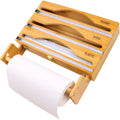 Bamboo Wrap Dispenser With Cutter Plastic Wrap Foil and Plastic 3 in 1 Wrap Dispenser With Cutter and Labels