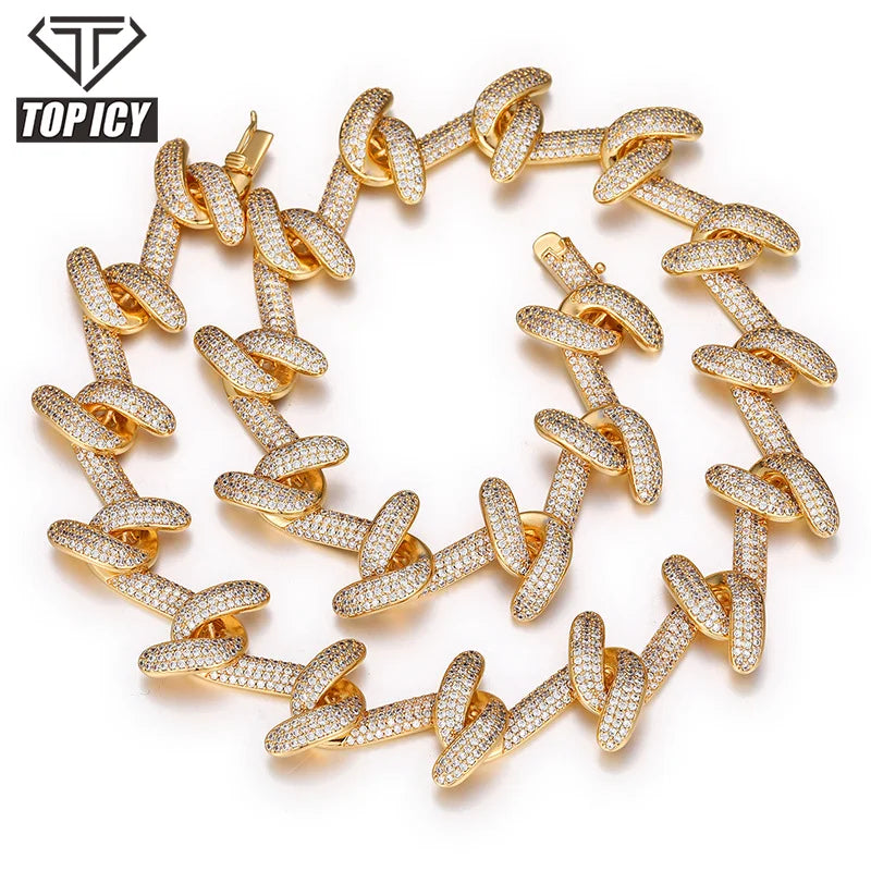 Hip Hop Luxury 23mm Cuban Chain 18K Gold and White Gold Plated Jewelry S Shape Cuban Link Chain Christmas Gift Men