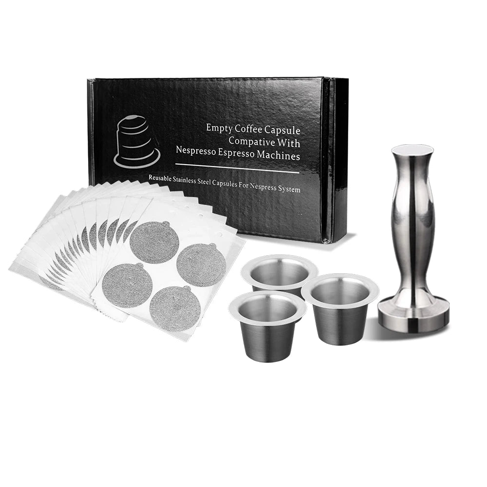 3 Pods 1 Tamper 120 Seals Wareset Stainless 304 Capsule for Nespresso Recarregavel Refillable Coffee Capsule