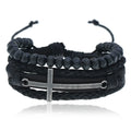 Hot Sale Adjustable Size Metal Cross Wood Beaded Leather Bracelet Size-Adjustable Jewelry Weave Rope Fashion Bracelets