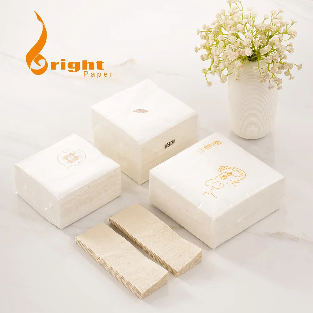 Soft 100% Virgin Pulp 2 Ply Paper Dinner Napkin with Custom Logo Printing for Hotel Restaurant Party Use