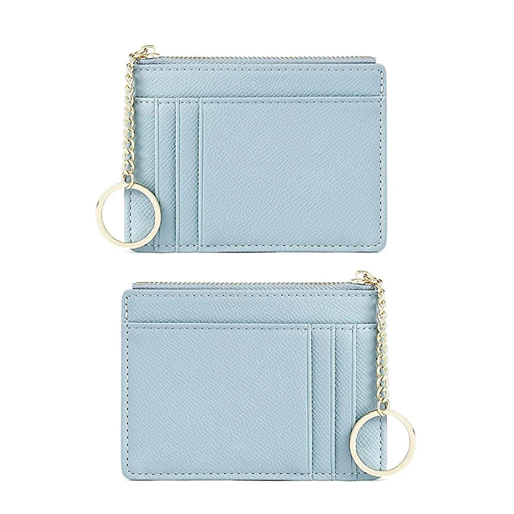 Handmade Custom Logo Thread RFID Polyester Genuine Saffinao Leather Cash Card Holder Wallet Women Short Keychain Wallet Zipper