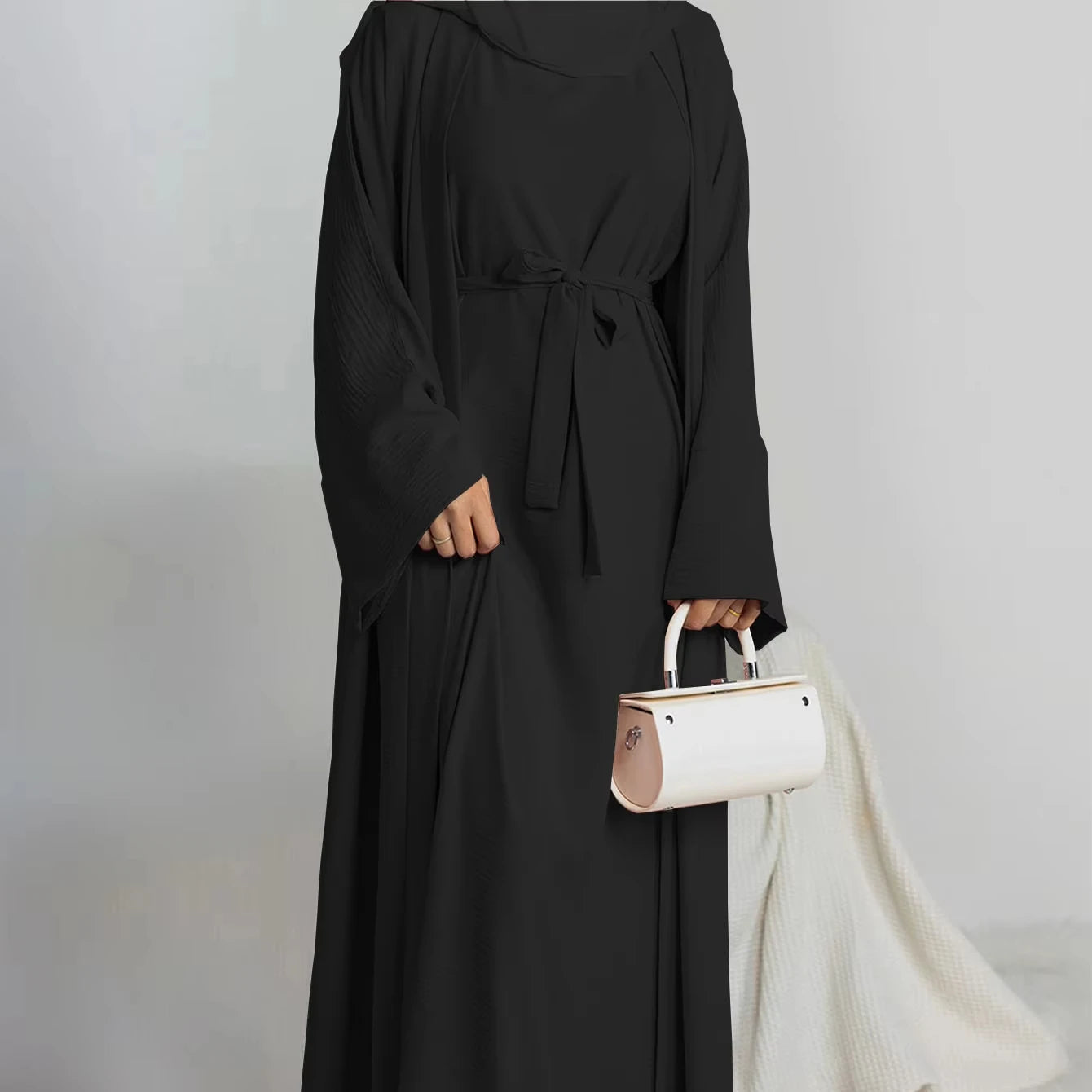 Hot Selling 2PCS Set Islamic Clothing Dubai Abaya Muslim Dress for Muslim Women Open Abaya Designs