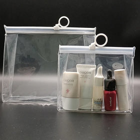 Frosted Transparent EVA PVC Plastic Cosmetic Packaging Bags Reusable Circle Ring Slider Zip for Gifts Transparent Cosmetic