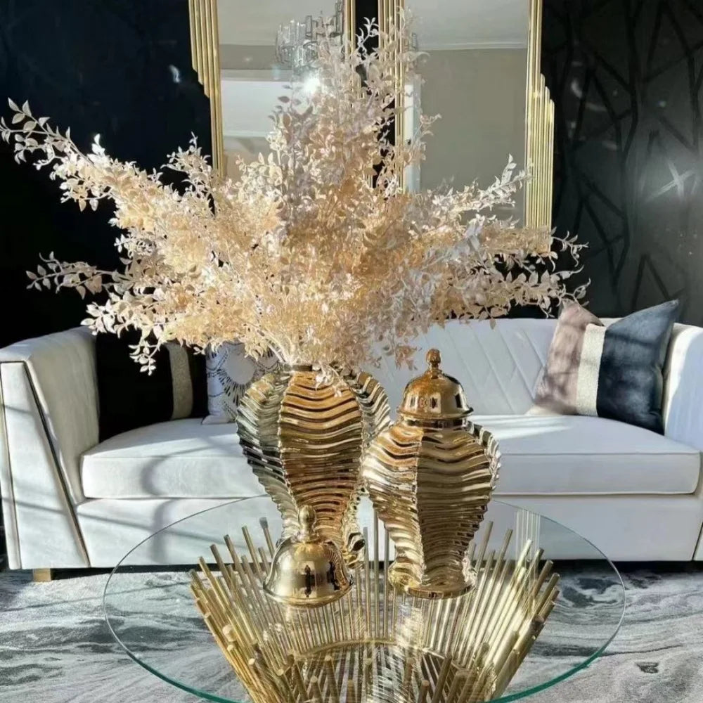 Gold Plated Handmade Ginger Jars Handmade on Hot Sale Metal Casting Shiny Golden Finished Kitchen Storage Jar Home Decoration