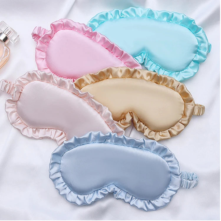 Adjustable Double-Sided Silk Satin Eye Mask Breathable Soft Blindfold with Elastic Strap Light Shading Sleep Eyepatch Ruffles