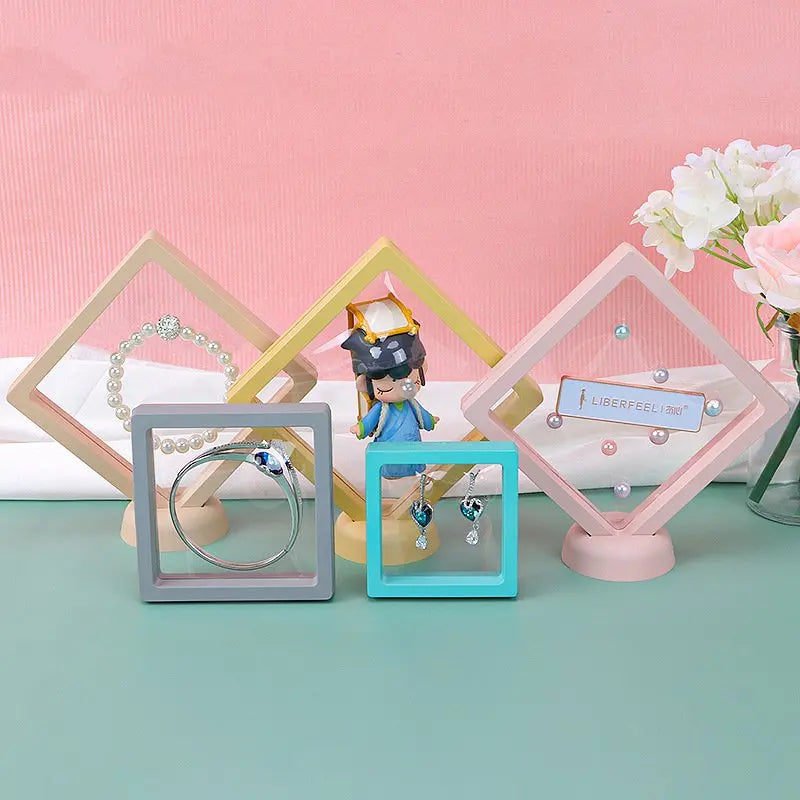 Colorful 3D Custom Packaging Free Stand Plastic Floating Frame Memmbrane PE Film Display Gift Jewelry Box