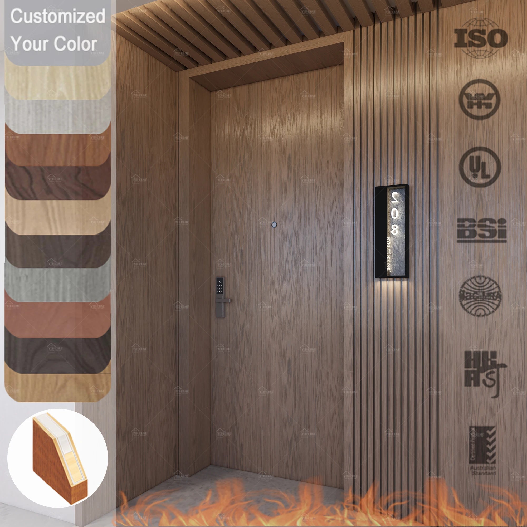 China Top Factory Fire Door Suppliers Custom Timber Fire Rated Door for Hotels Wooden Fire Resistant Guest Room Fireproof Door
