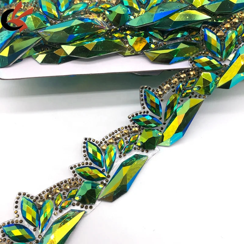 2025 Hot Sale Green AB Color Resin Gems Hot Fix Rhinestone Applique Trim Iron-On Craft for Carnival Costume Dresses Shoe/Bag