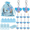 DAMAI 30 Pack Elephant Party Return Favors with 30 Blue Baby Elephant Keychains 30 Thank You Tags and 30 Gift Bags for Elephant