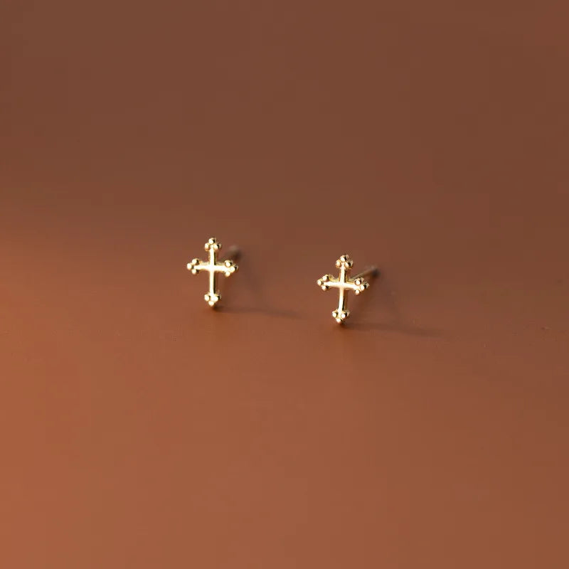 Wholesale Small Cross Shape 925 Sterling Silver 18K Gld Plated Stud Earrings Jewelry for Women Girls