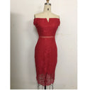 New Fashion Women XL Size Sleeveless Shoulder Lace Dress Solid Slim Pencil Casual Party Evening Back Zipper Printed Knitted
