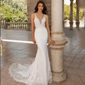13208#Beach Bohemian Mermaid Illusion Back 2022 Sleeveless Spaghetti Strap Princess Sexy Lace Applique Wedding Dress Bridal Gown