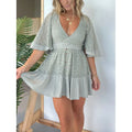 Ruffle Short Dress Custom logo V Neck Casual Dress Directly Fashionable Button Print Dress Wholesale