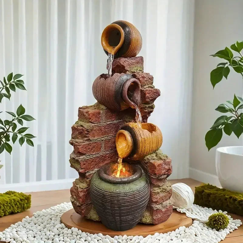 Modern Art Brown-red Resin Statue Hand-painted Flowing Carvings Fountain Decoration Simple Elegant Texture Outdoor Garden Corner
